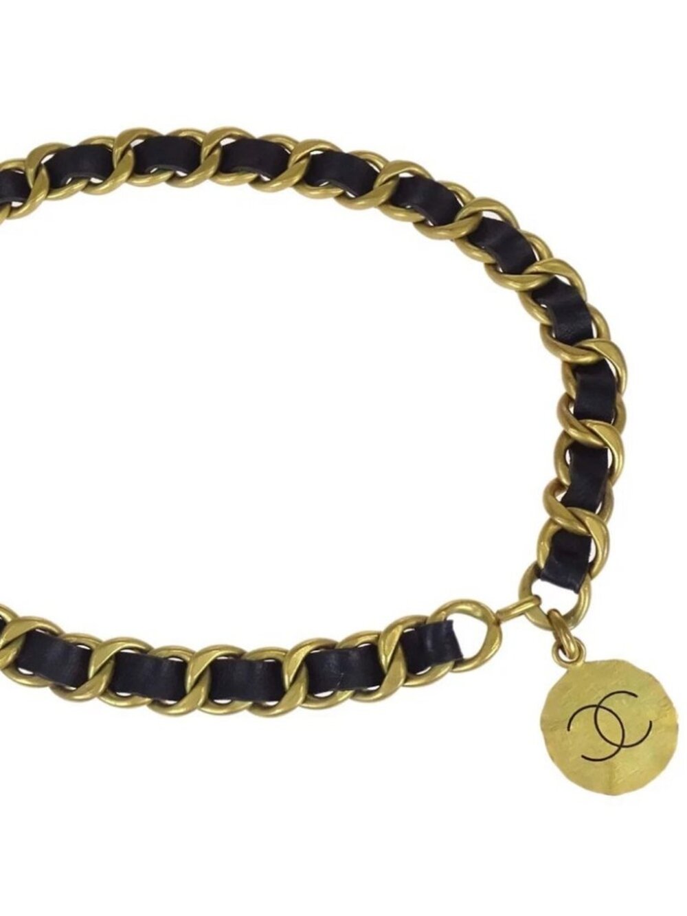 Chanel Chain Belt Medallion Gold Black Small Good 94P